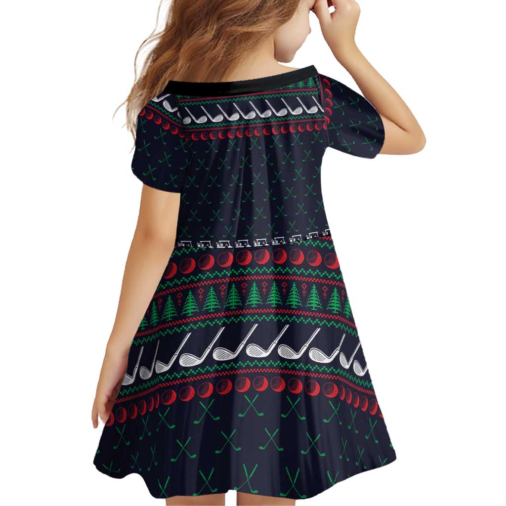 Santa Hole in One Christmas Family Matching Short Sleeve Bodycon Dress and Hawaiian Shirt with Golf Clubs and Festive Pattern - Wonder Print Shop