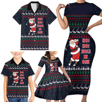 Santa Hole in One Christmas Family Matching Short Sleeve Bodycon Dress and Hawaiian Shirt with Golf Clubs and Festive Pattern - Wonder Print Shop
