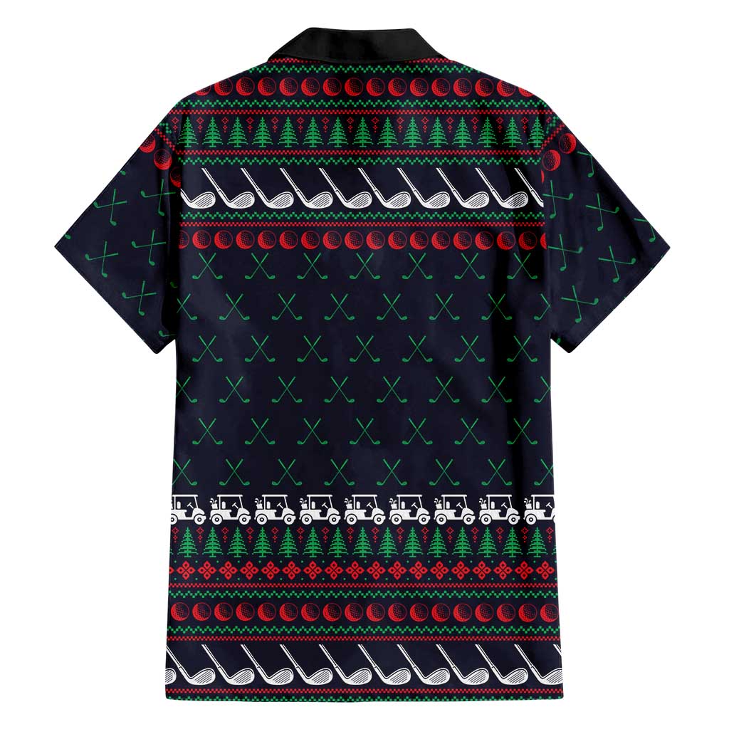 Santa Hole in One Christmas Family Matching Short Sleeve Bodycon Dress and Hawaiian Shirt with Golf Clubs and Festive Pattern - Wonder Print Shop