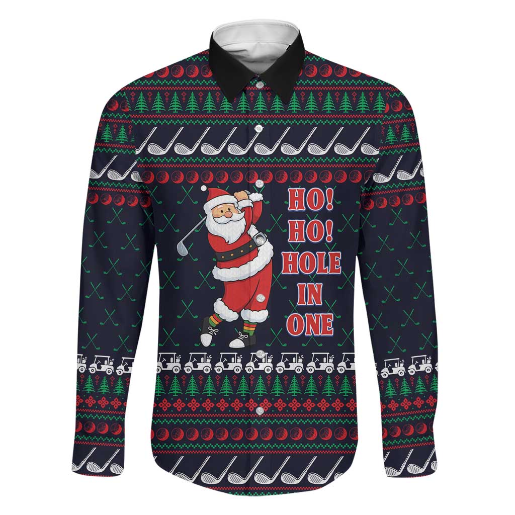 Santa Hole in One Christmas Family Matching Short Sleeve Bodycon Dress and Hawaiian Shirt with Golf Clubs and Festive Pattern - Wonder Print Shop