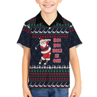 Santa Hole in One Christmas Family Matching Short Sleeve Bodycon Dress and Hawaiian Shirt with Golf Clubs and Festive Pattern - Wonder Print Shop