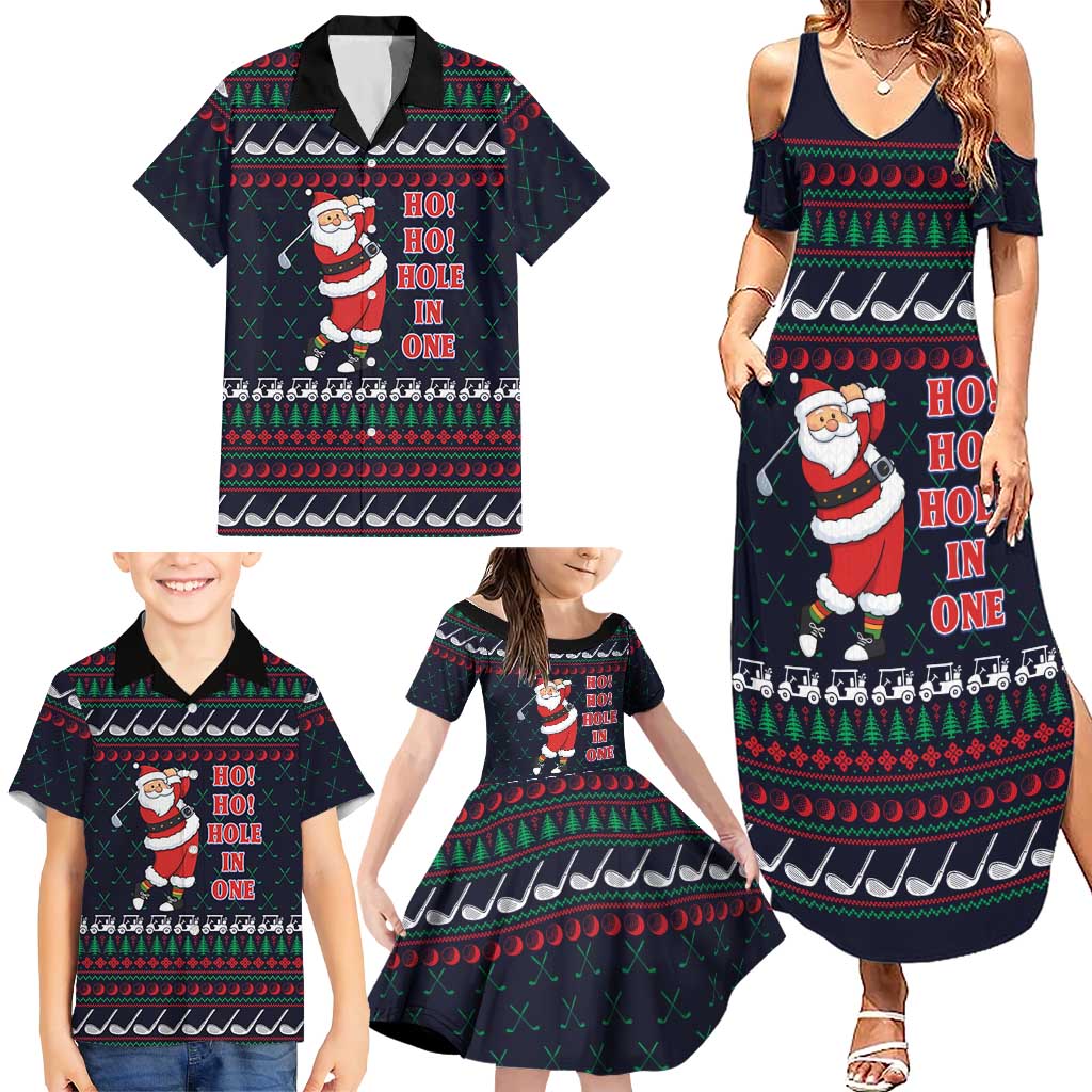 Santa Hole in One Christmas Family Matching Summer Maxi Dress and Hawaiian Shirt with Golf Clubs and Festive Pattern - Wonder Print Shop