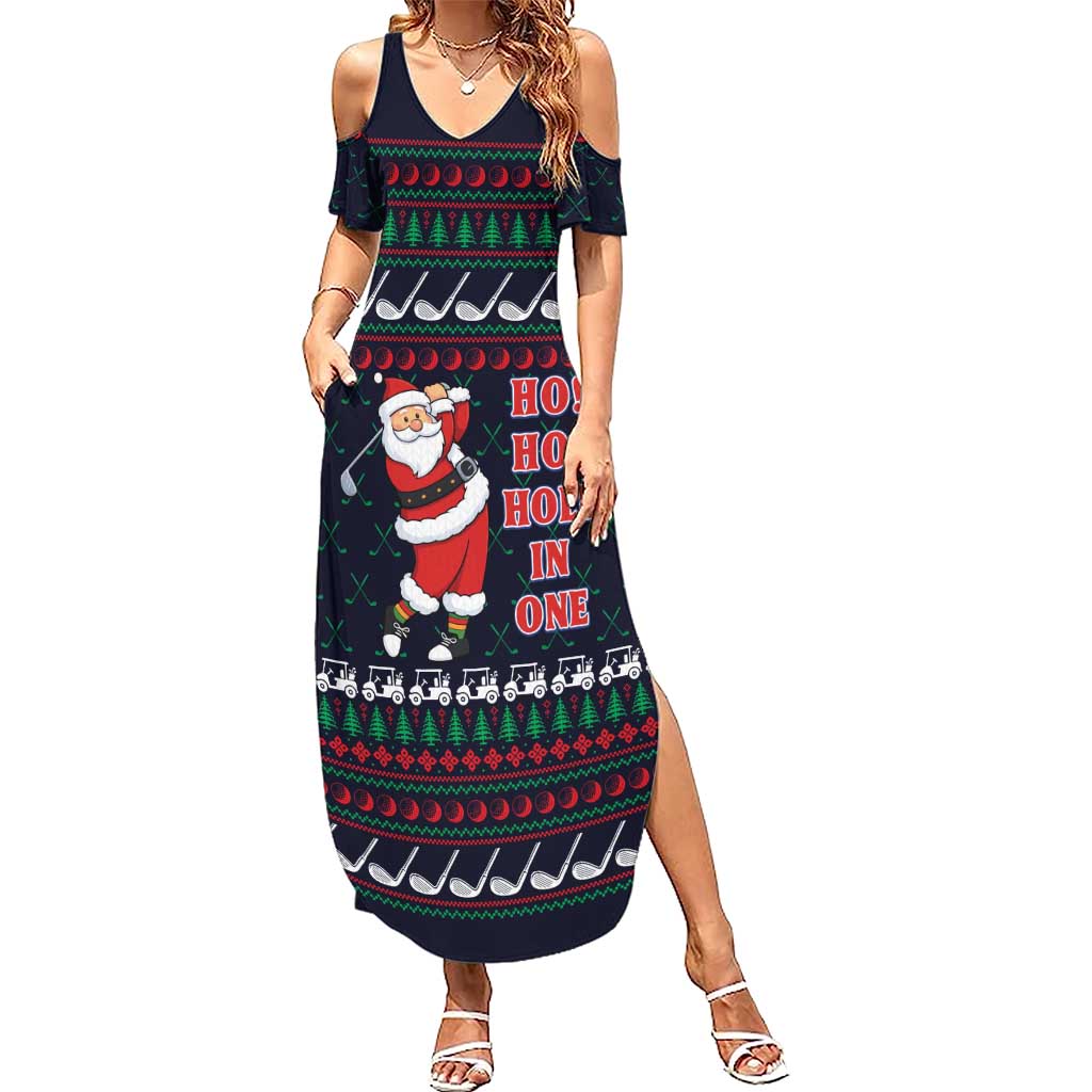 Santa Hole in One Christmas Family Matching Summer Maxi Dress and Hawaiian Shirt with Golf Clubs and Festive Pattern - Wonder Print Shop