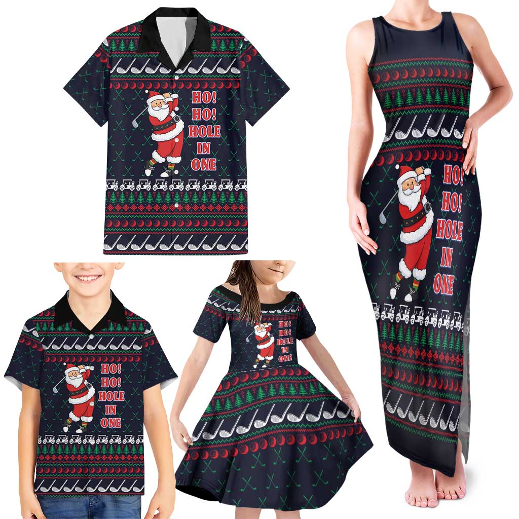 Santa Hole in One Christmas Family Matching Tank Maxi Dress and Hawaiian Shirt with Golf Clubs and Festive Pattern - Wonder Print Shop