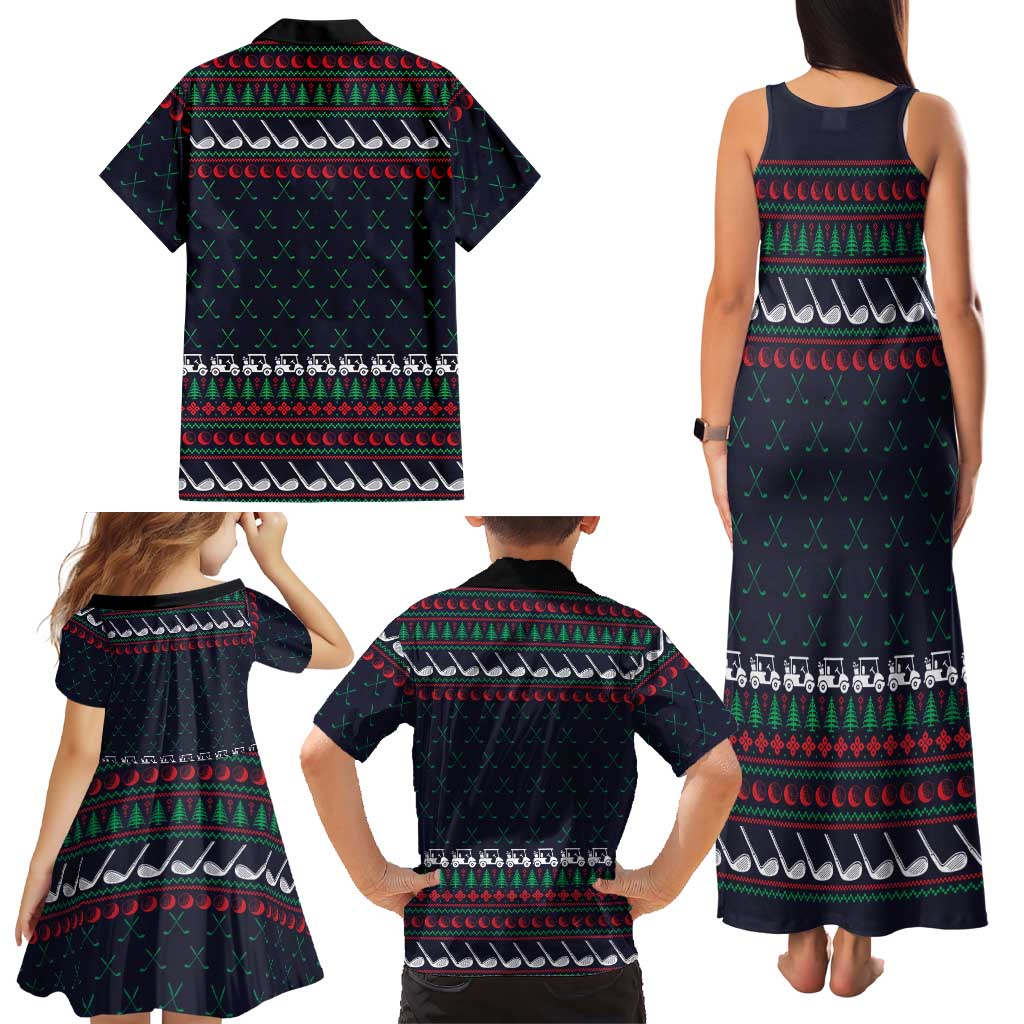 Santa Hole in One Christmas Family Matching Tank Maxi Dress and Hawaiian Shirt with Golf Clubs and Festive Pattern - Wonder Print Shop