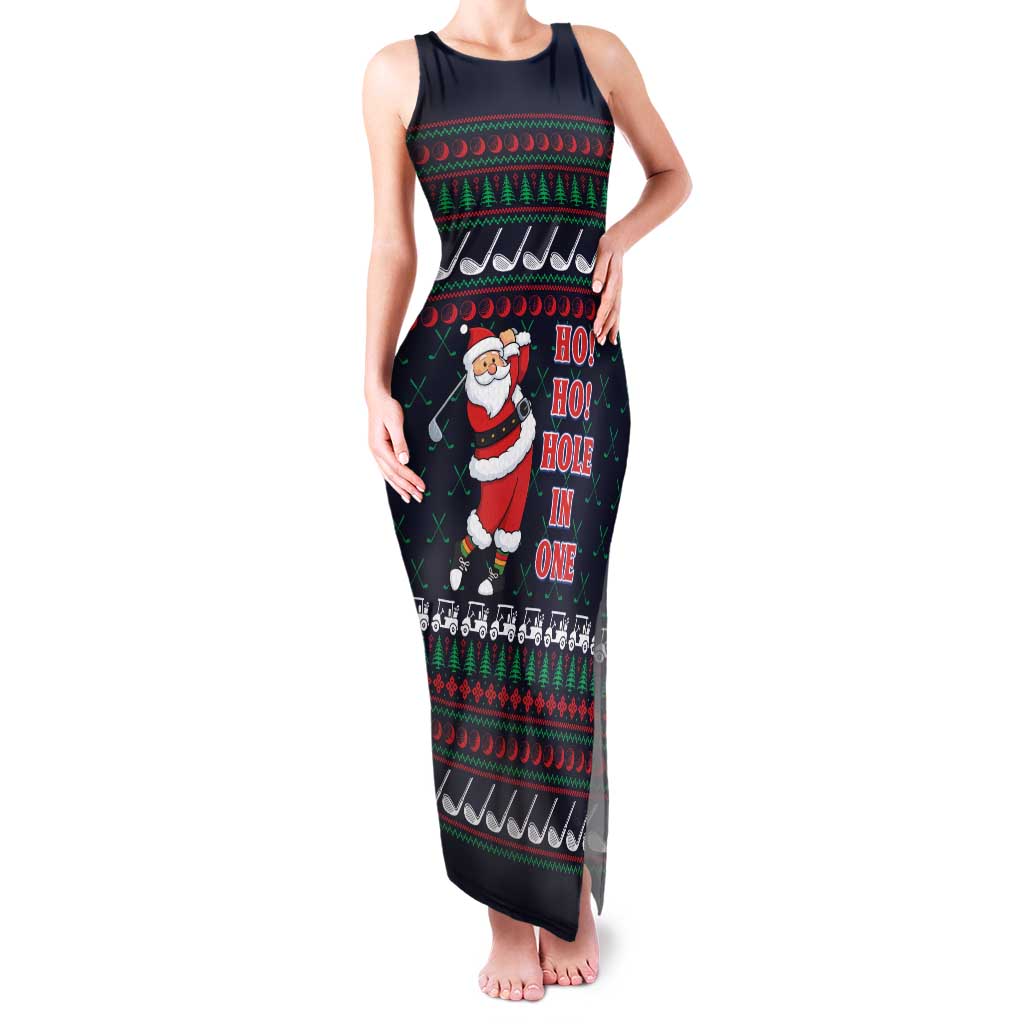 Santa Hole in One Christmas Family Matching Tank Maxi Dress and Hawaiian Shirt with Golf Clubs and Festive Pattern - Wonder Print Shop