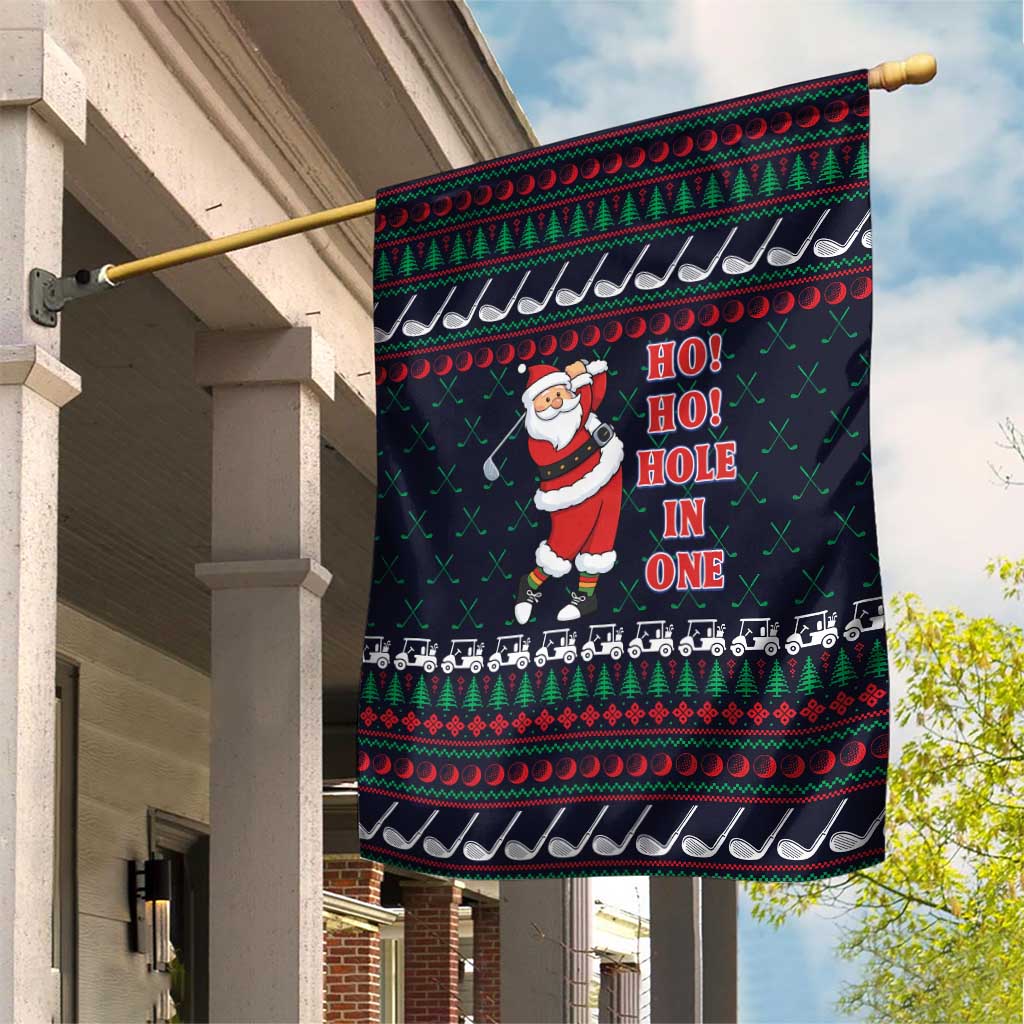 Santa Hole in One Christmas Garden Flag with Golf Clubs and Festive Pattern - Wonder Print Shop