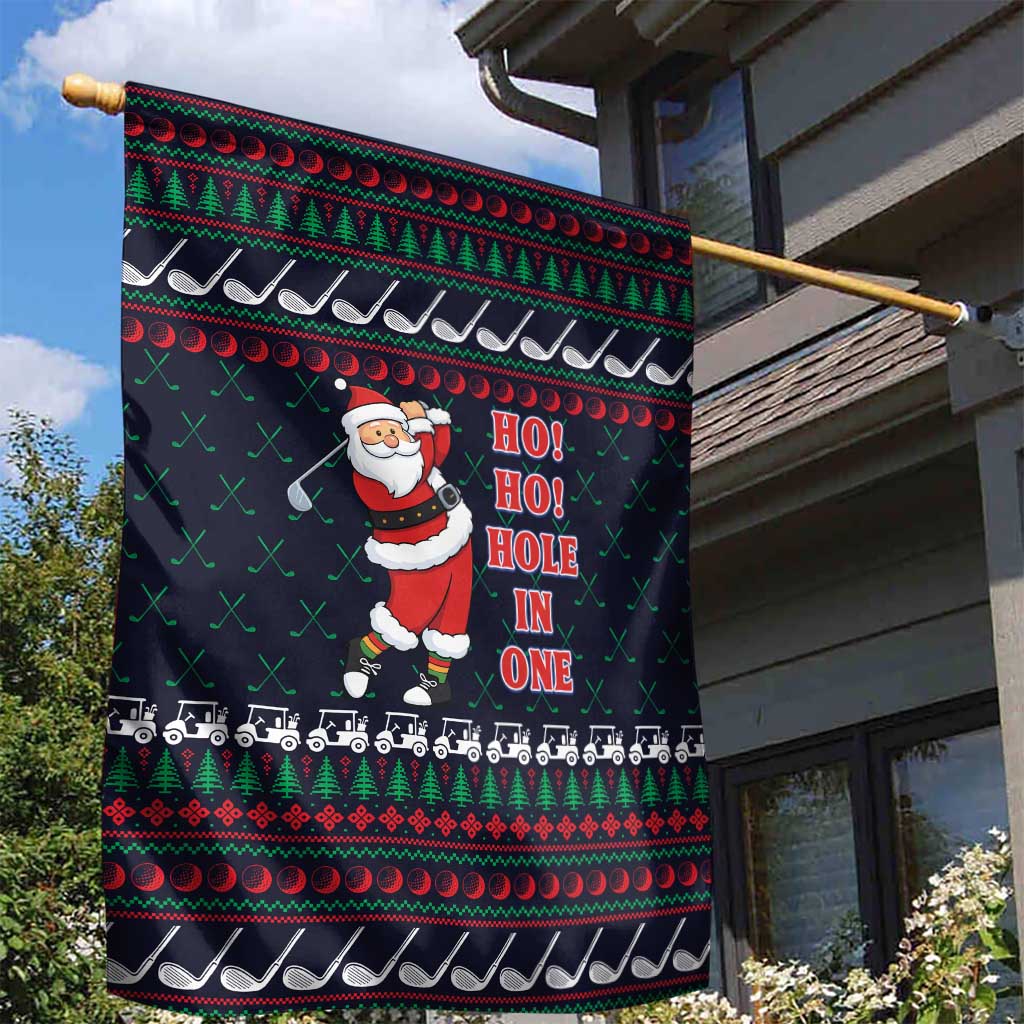 Santa Hole in One Christmas Garden Flag with Golf Clubs and Festive Pattern - Wonder Print Shop