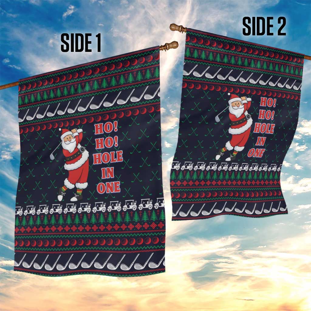 Santa Hole in One Christmas Garden Flag with Golf Clubs and Festive Pattern - Wonder Print Shop