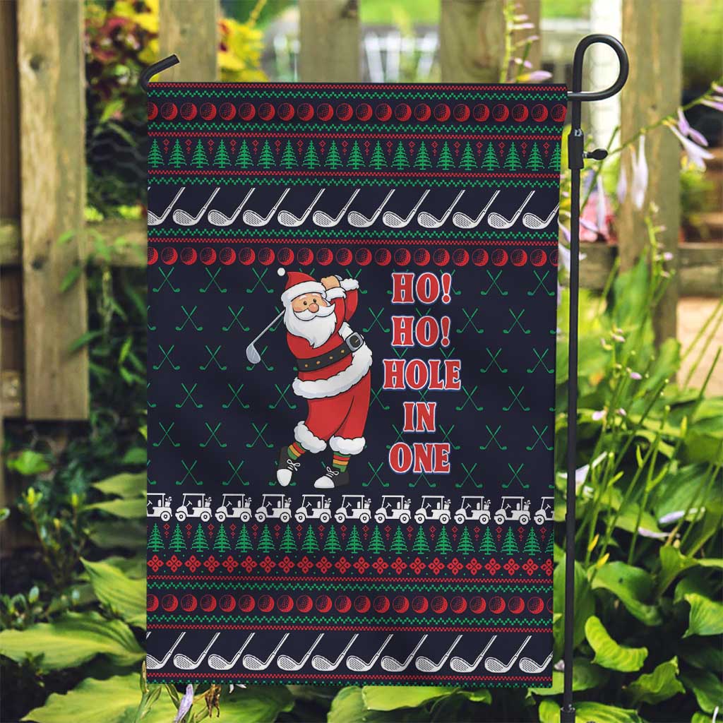 Santa Hole in One Christmas Garden Flag with Golf Clubs and Festive Pattern - Wonder Print Shop