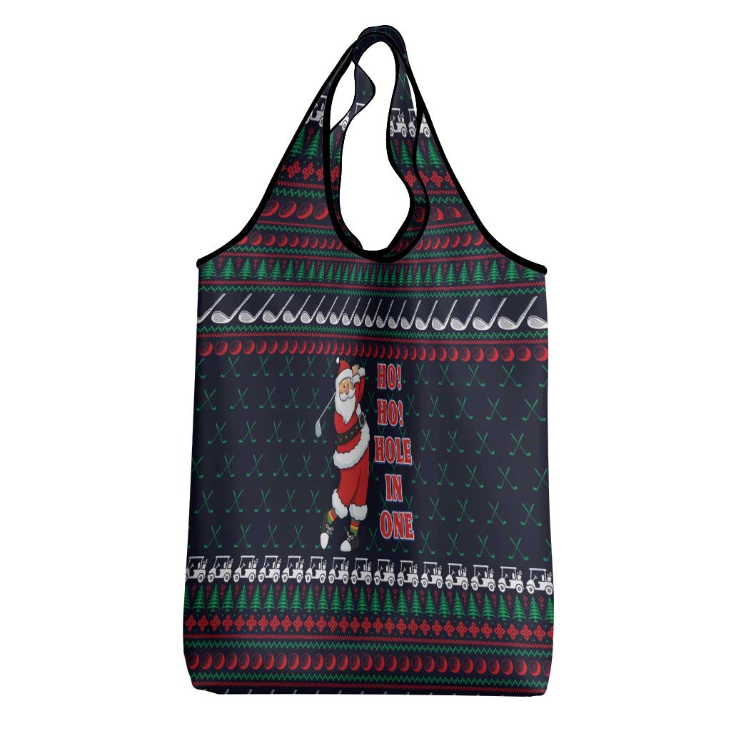 Santa Hole in One Christmas Grocery Bag with Golf Clubs and Festive Pattern - Wonder Print Shop