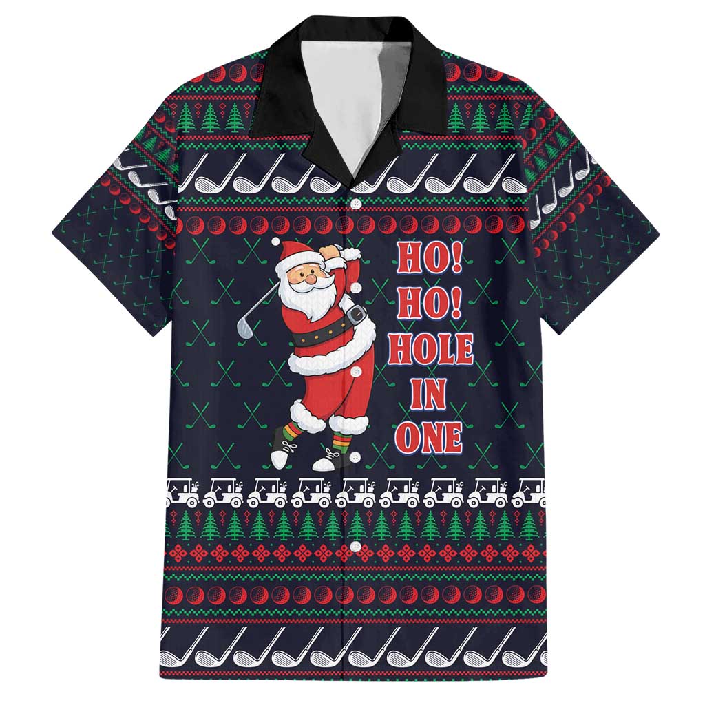 Santa Hole in One Christmas Hawaiian Shirt with Golf Clubs and Festive Pattern - Wonder Print Shop