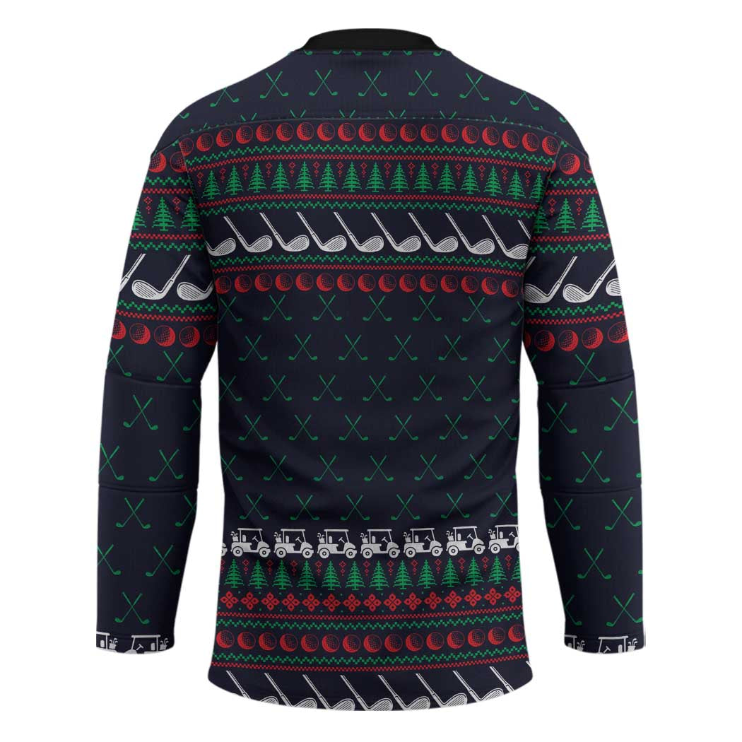 Santa Hole in One Christmas Hockey Jersey with Golf Clubs and Festive Pattern - Wonder Print Shop