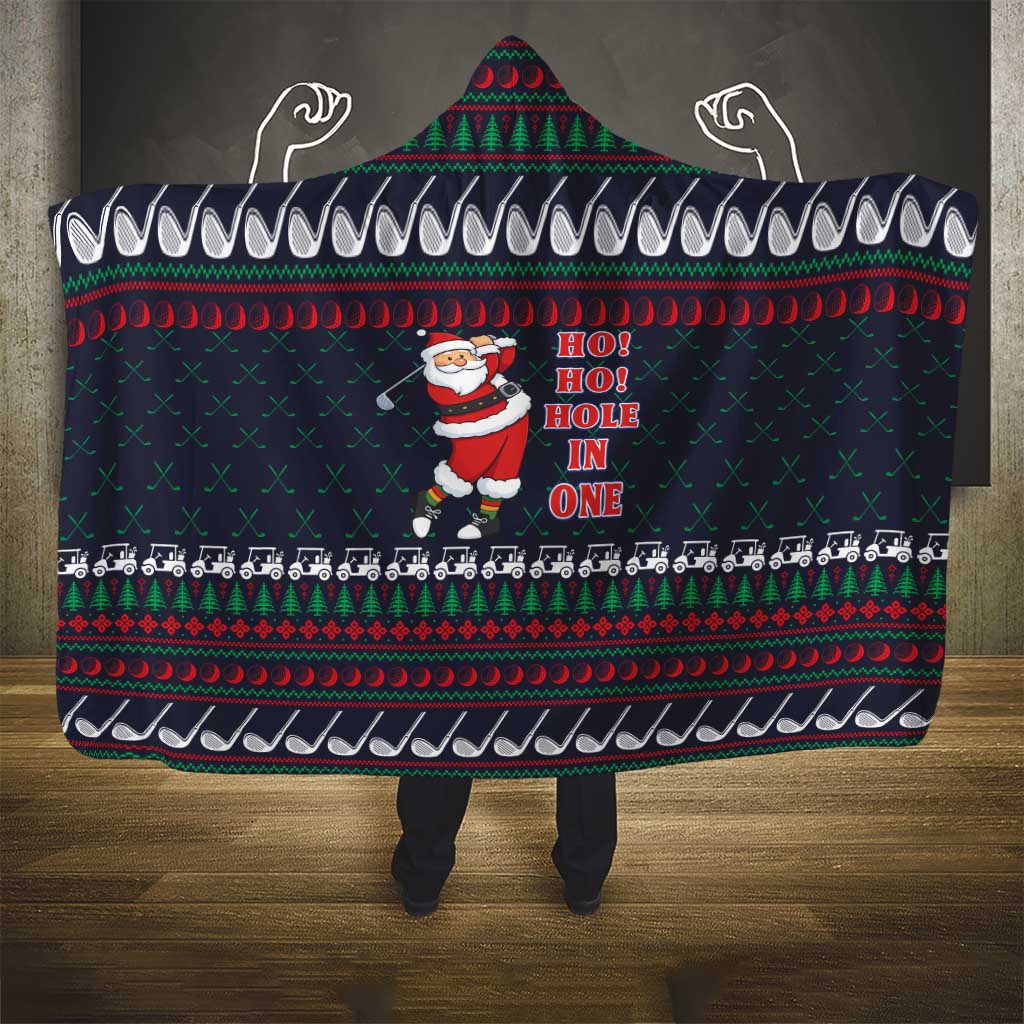 Santa Hole in One Christmas Hooded Blanket with Golf Clubs and Festive Pattern - Wonder Print Shop