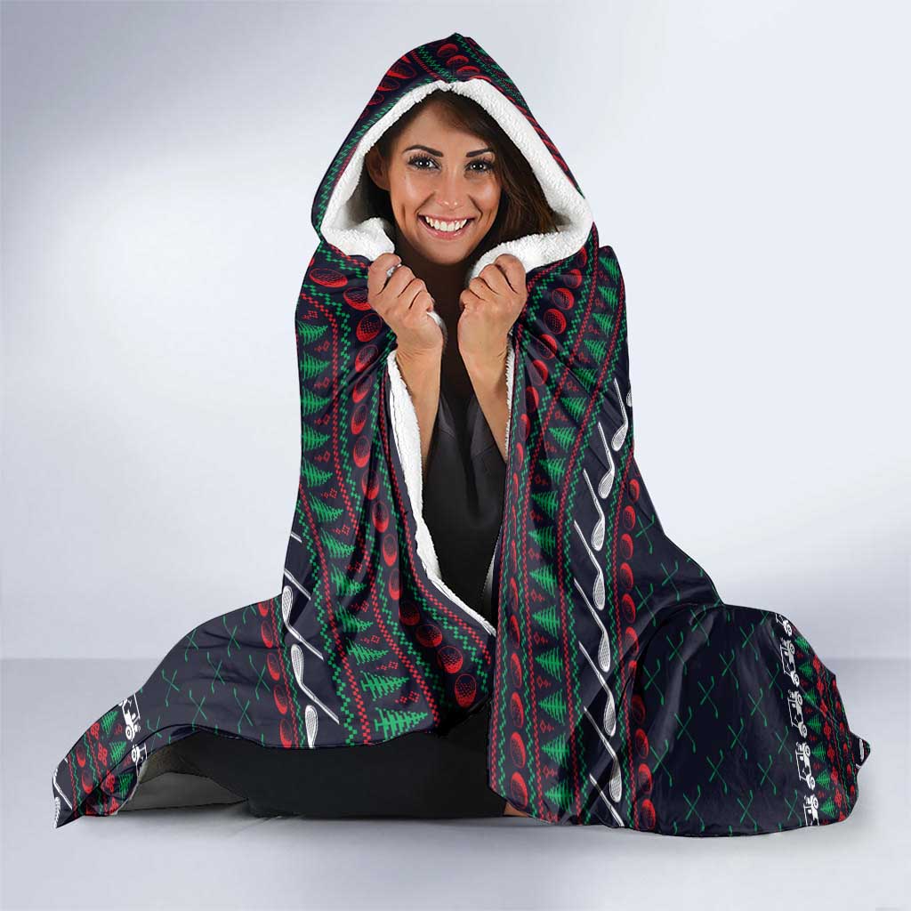 Santa Hole in One Christmas Hooded Blanket with Golf Clubs and Festive Pattern - Wonder Print Shop
