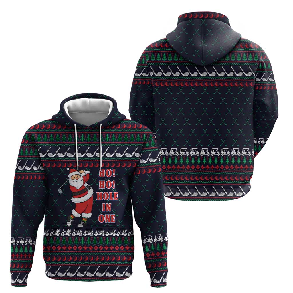 Santa Hole in One Christmas Hoodie with Golf Clubs and Festive Pattern - Wonder Print Shop
