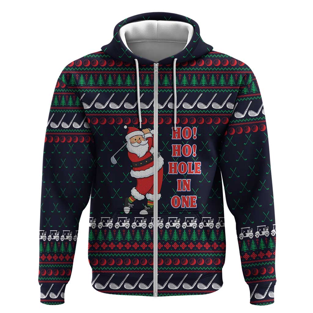 Santa Hole in One Christmas Hoodie with Golf Clubs and Festive Pattern - Wonder Print Shop