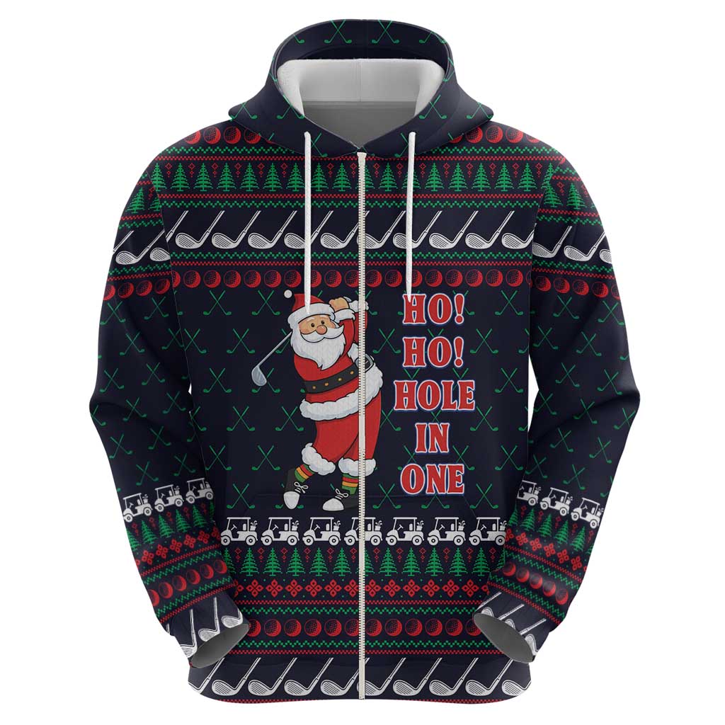 Santa Hole in One Christmas Hoodie with Golf Clubs and Festive Pattern - Wonder Print Shop