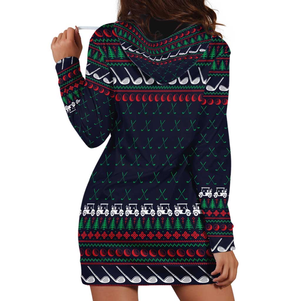 Santa Hole in One Christmas Hoodie Dress with Golf Clubs and Festive Pattern - Wonder Print Shop