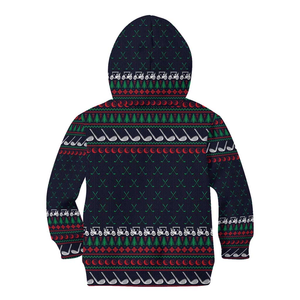 Santa Hole in One Christmas Kid Hoodie with Golf Clubs and Festive Pattern - Wonder Print Shop
