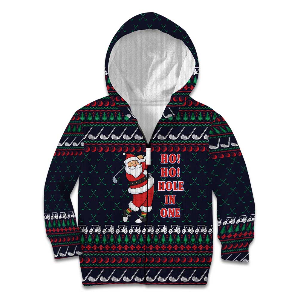 Santa Hole in One Christmas Kid Hoodie with Golf Clubs and Festive Pattern - Wonder Print Shop