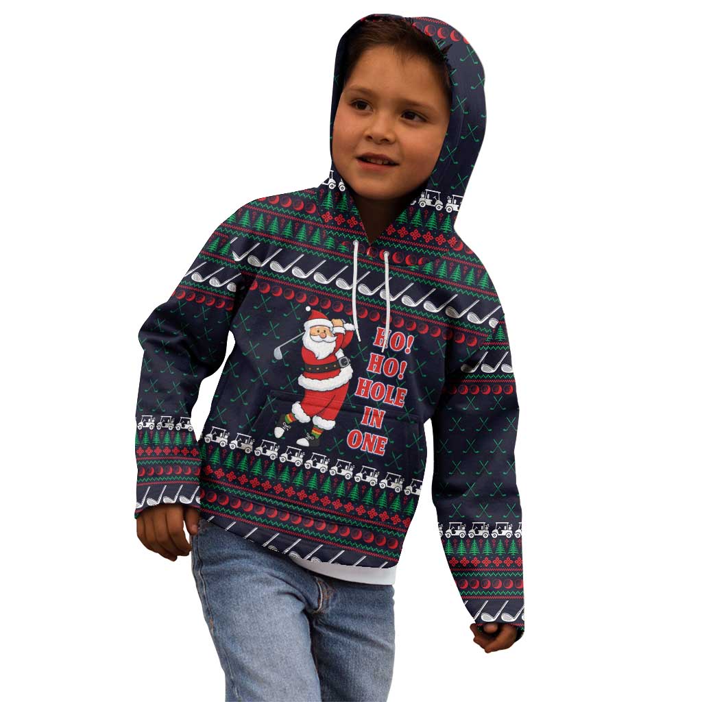 Santa Hole in One Christmas Kid Hoodie with Golf Clubs and Festive Pattern - Wonder Print Shop