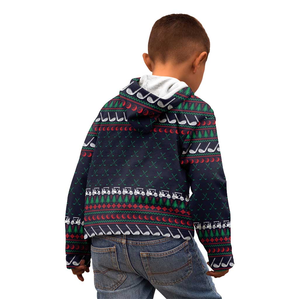Santa Hole in One Christmas Kid Hoodie with Golf Clubs and Festive Pattern - Wonder Print Shop