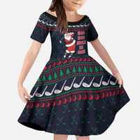 Santa Hole in One Christmas Kid Short Sleeve Dress with Golf Clubs and Festive Pattern - Wonder Print Shop