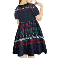 Santa Hole in One Christmas Kid Short Sleeve Dress with Golf Clubs and Festive Pattern - Wonder Print Shop