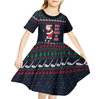 Santa Hole in One Christmas Kid Short Sleeve Dress with Golf Clubs and Festive Pattern - Wonder Print Shop