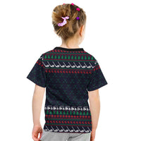 Santa Hole in One Christmas Kid T Shirt with Golf Clubs and Festive Pattern - Wonder Print Shop