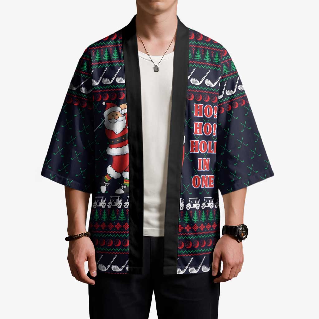 Santa Hole in One Christmas Kimono with Golf Clubs and Festive Pattern - Wonder Print Shop