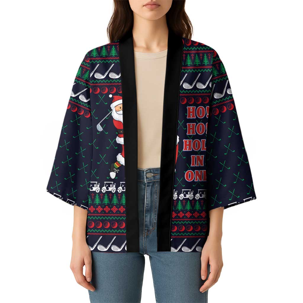 Santa Hole in One Christmas Kimono with Golf Clubs and Festive Pattern - Wonder Print Shop