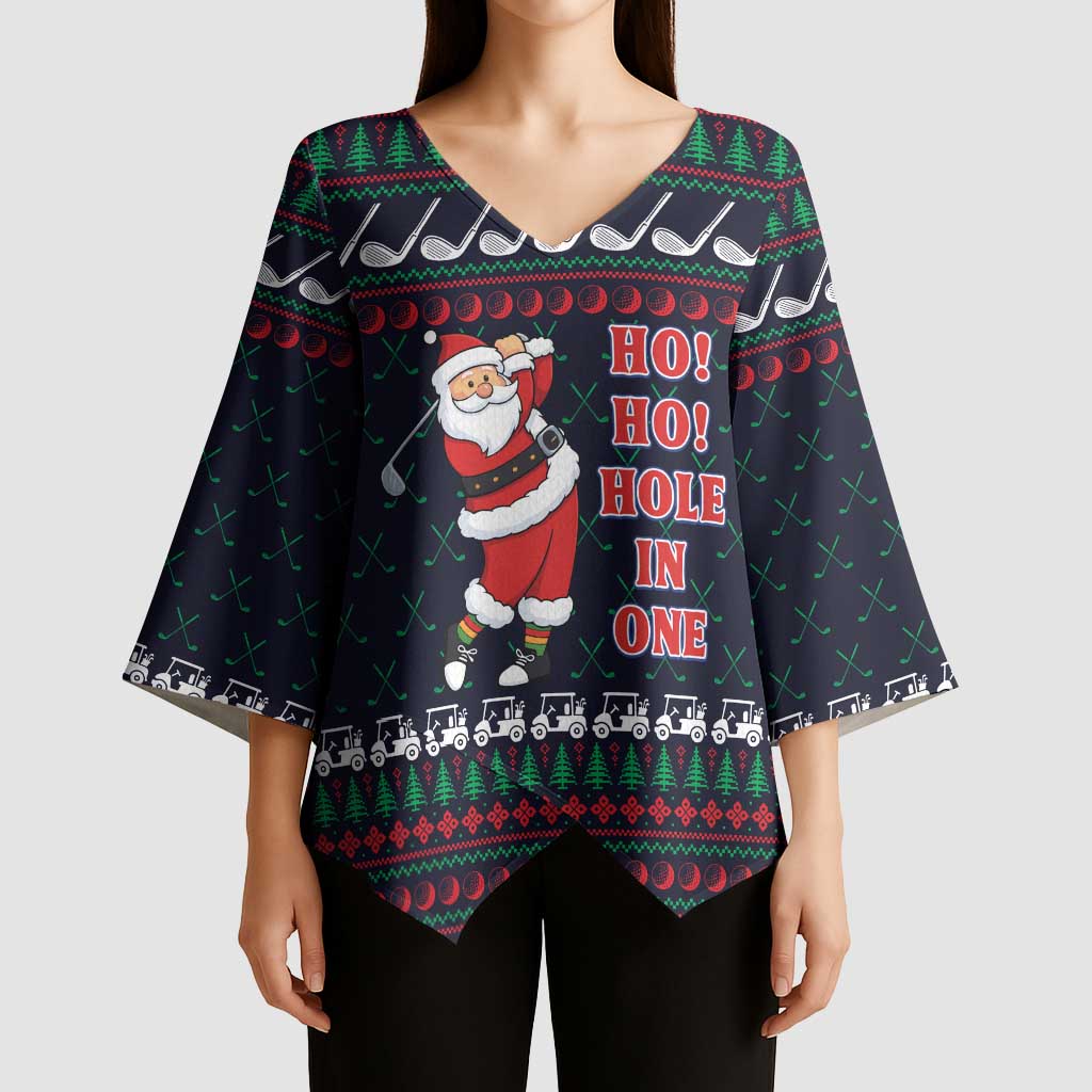 Santa Hole in One Christmas Kimono Sleeve Blouse with Golf Clubs and Festive Pattern - Wonder Print Shop