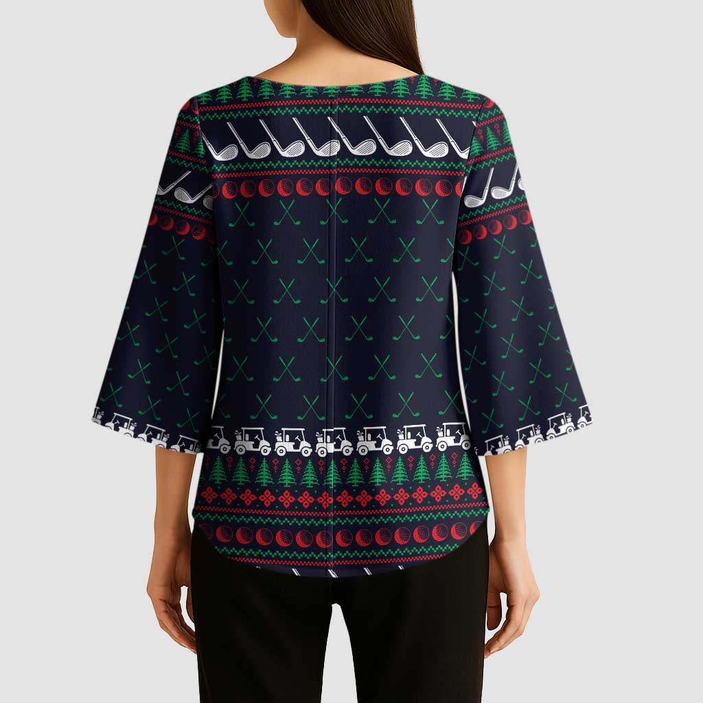 Santa Hole in One Christmas Kimono Sleeve Blouse with Golf Clubs and Festive Pattern - Wonder Print Shop