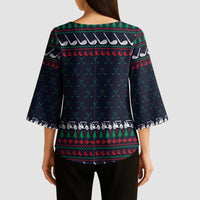 Santa Hole in One Christmas Kimono Sleeve Blouse with Golf Clubs and Festive Pattern - Wonder Print Shop