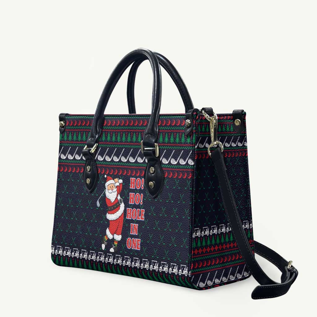 Santa Hole in One Christmas Leather Bag with Golf Clubs and Festive Pattern - Wonder Print Shop