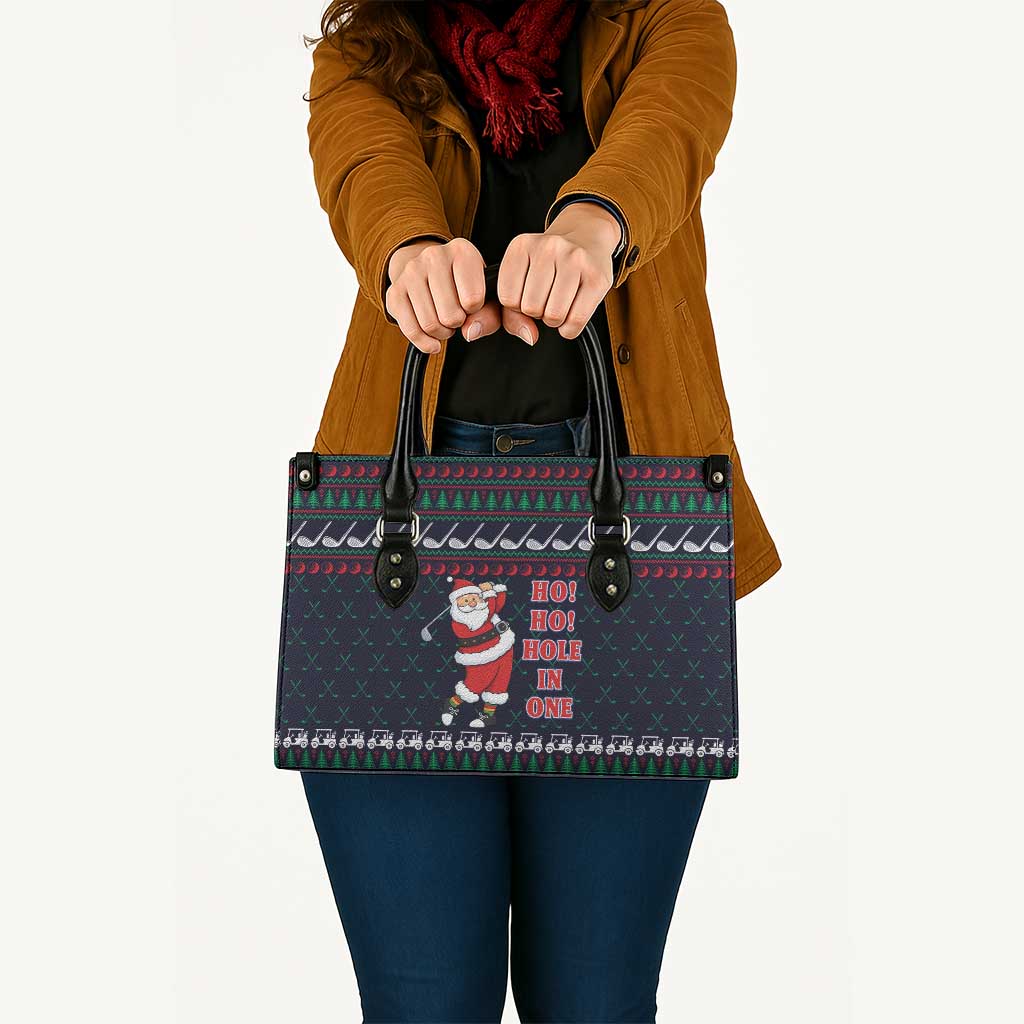 Santa Hole in One Christmas Leather Bag with Golf Clubs and Festive Pattern - Wonder Print Shop