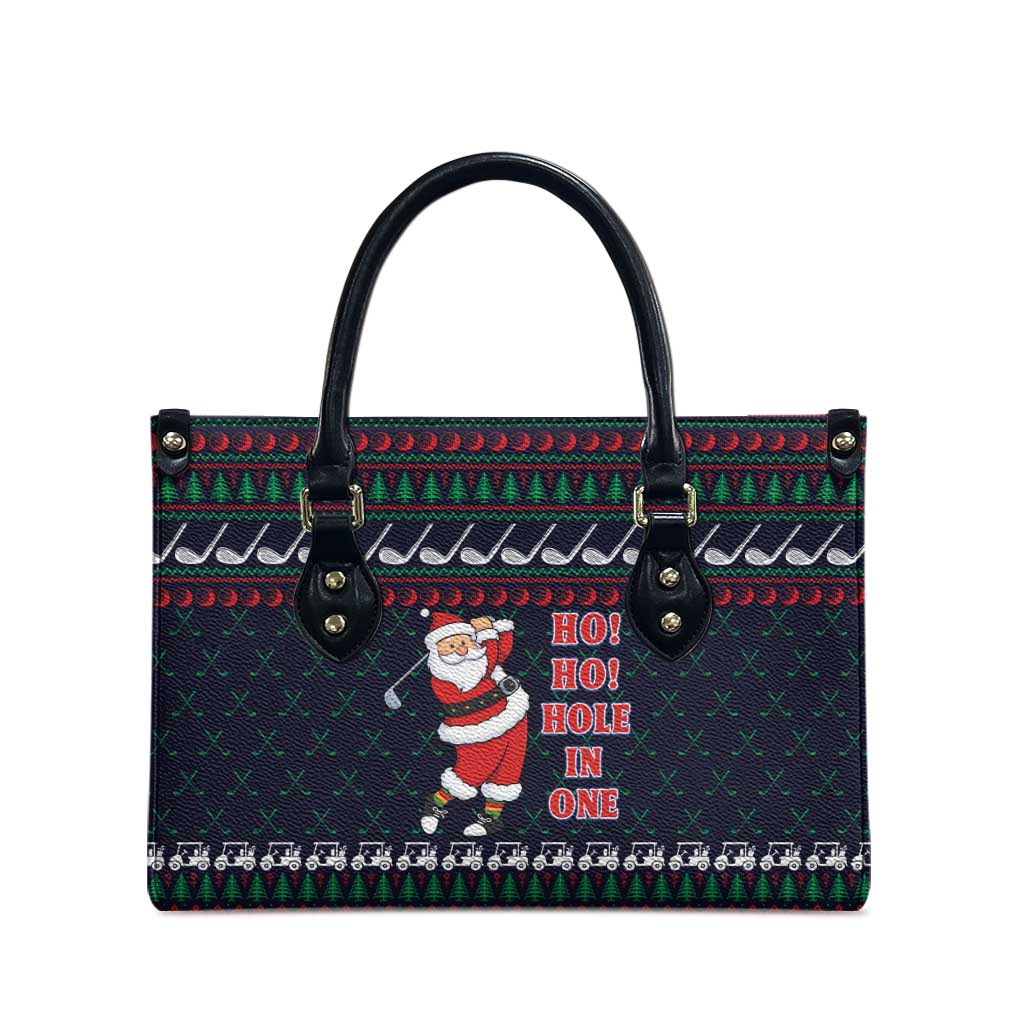 Santa Hole in One Christmas Leather Bag with Golf Clubs and Festive Pattern - Wonder Print Shop