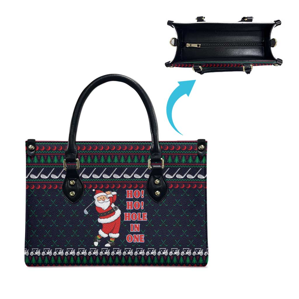 Santa Hole in One Christmas Leather Bag with Golf Clubs and Festive Pattern - Wonder Print Shop