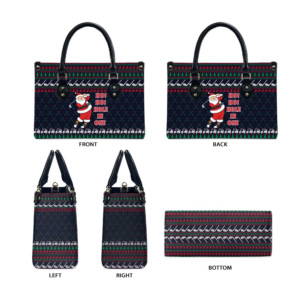 Santa Hole in One Christmas Leather Bag with Golf Clubs and Festive Pattern - Wonder Print Shop