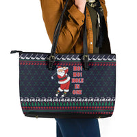 Santa Hole in One Christmas Leather Tote Bag with Golf Clubs and Festive Pattern - Wonder Print Shop