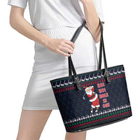 Santa Hole in One Christmas Leather Tote Bag with Golf Clubs and Festive Pattern - Wonder Print Shop