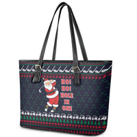 Santa Hole in One Christmas Leather Tote Bag with Golf Clubs and Festive Pattern - Wonder Print Shop