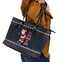 Santa Hole in One Christmas Leather Tote Bag with Golf Clubs and Festive Pattern - Wonder Print Shop