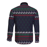 Santa Hole in One Christmas Long Sleeve Button Shirt with Golf Clubs and Festive Pattern - Wonder Print Shop