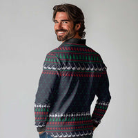 Santa Hole in One Christmas Long Sleeve Polo Shirt with Golf Clubs and Festive Pattern - Wonder Print Shop