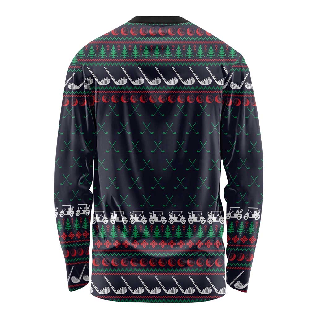 Santa Hole in One Christmas Long Sleeve Shirt with Golf Clubs and Festive Pattern - Wonder Print Shop