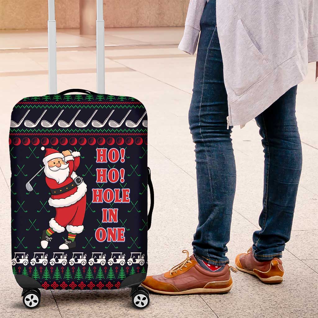 Santa Hole in One Christmas Luggage Cover with Golf Clubs and Festive Pattern - Wonder Print Shop