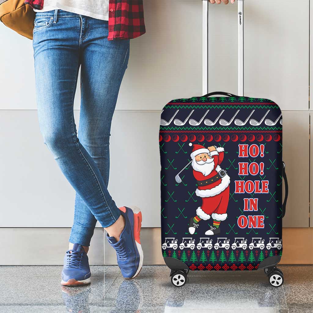 Santa Hole in One Christmas Luggage Cover with Golf Clubs and Festive Pattern - Wonder Print Shop